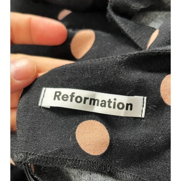 REFORMATION DREA RUCHED POLKA-DOT CREPE MINI DRESS - Picture 7 of 9